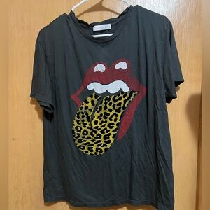 Free People DAYDREAMER ROLLING STONES  Leopard Tongue Graphic T SHIRT TOP MEDIUM